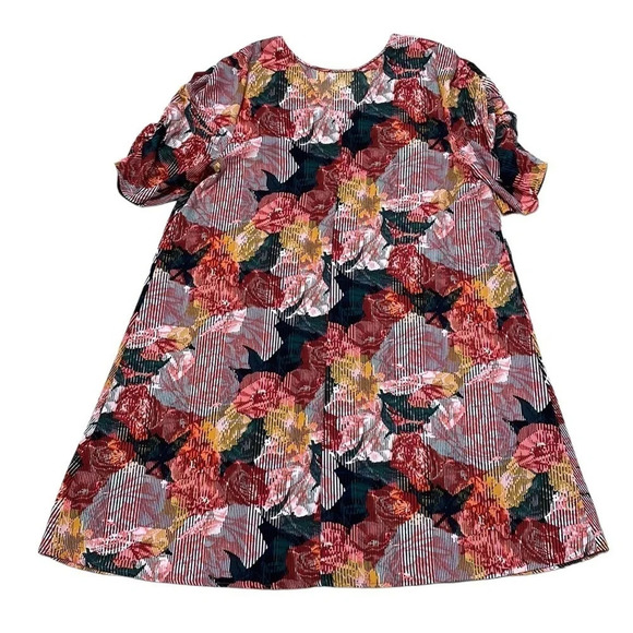 Halogen Dress Knee-Length Short Sleeve Pink Green Floral Size Medium - Picture 3 of 15